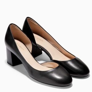 Cole Haan Daina D’Orsay Black Leather Block Heels
